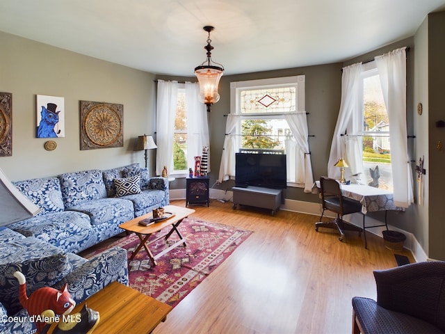 living room with light wood-type flooring