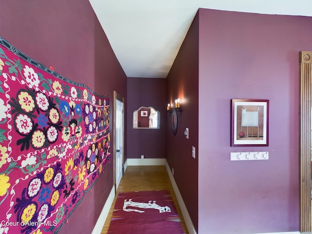 hallway with hardwood / wood-style flooring