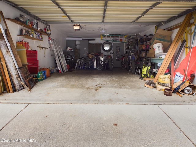 garage with a garage door opener