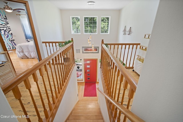 stairway featuring wood-type flooring