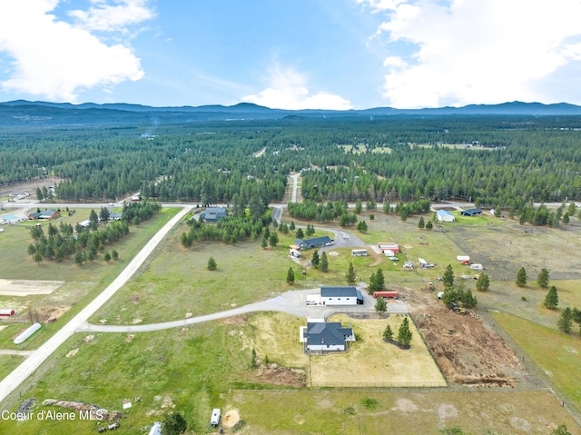 bird's eye view with a mountain view and a view of trees