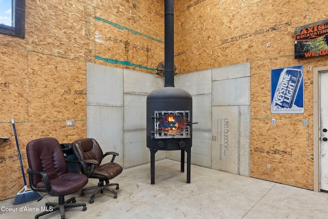 exterior details featuring a wood stove