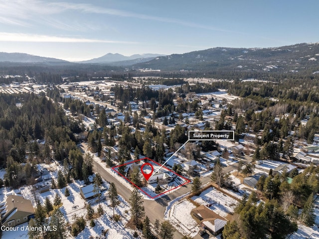 birds eye view of property with a mountain view