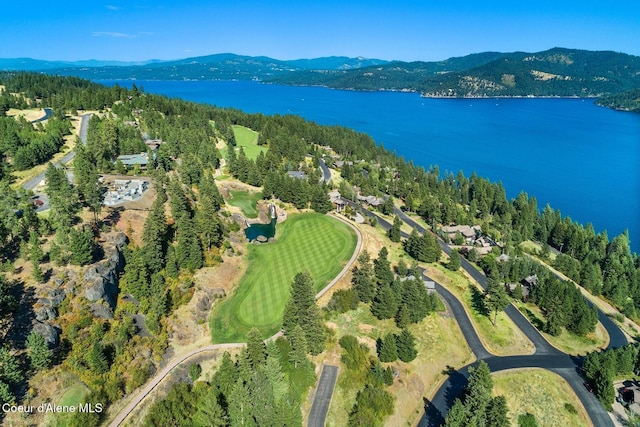 aerial view with a water and mountain view