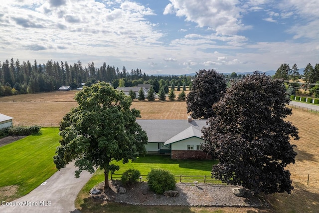 aerial view featuring a rural view