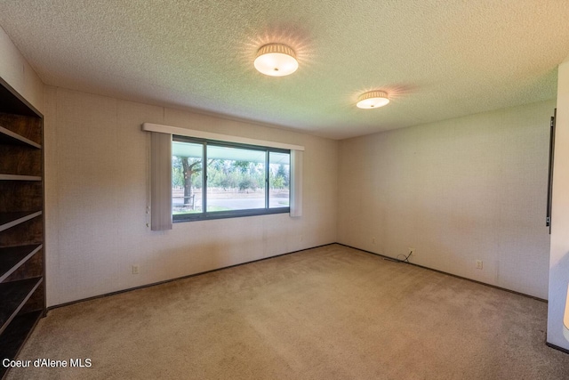 unfurnished room featuring light colored carpet and a textured ceiling