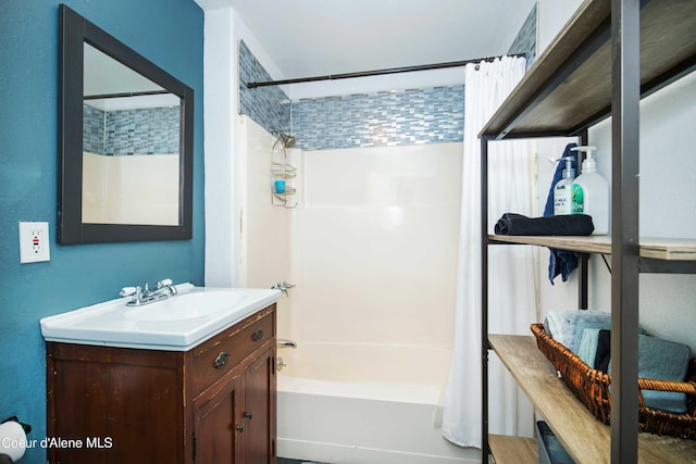 bathroom with vanity and shower / bathtub combination with curtain