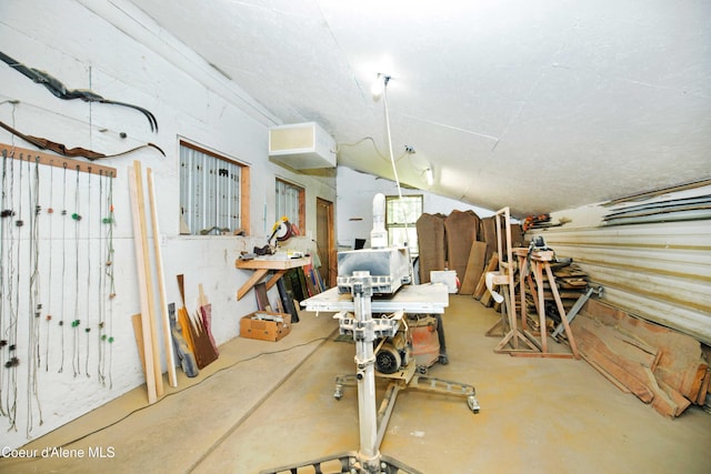 basement with a workshop area