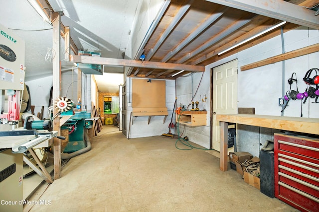 basement with a workshop area