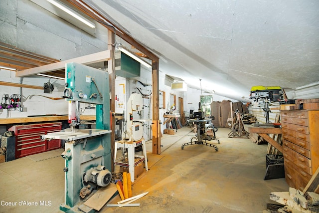 basement featuring a workshop area
