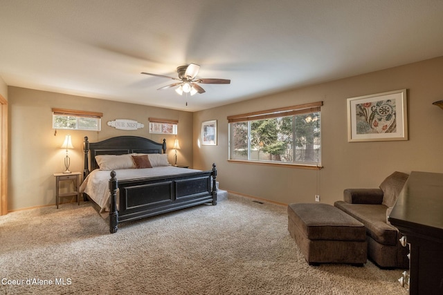 bedroom featuring carpet and ceiling fan