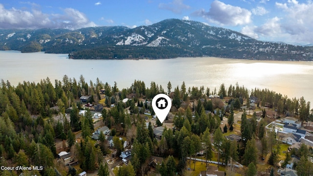 aerial view with a water and mountain view