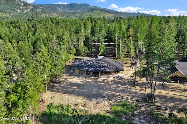 drone / aerial view featuring a mountain view