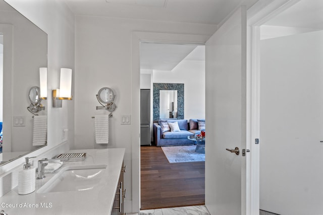 bathroom featuring wood-type flooring and vanity