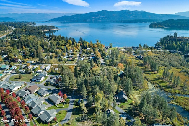 aerial view with a water and mountain view