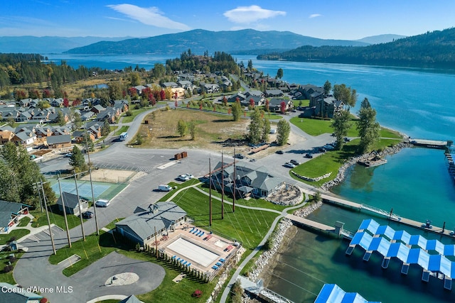 aerial view with a water and mountain view