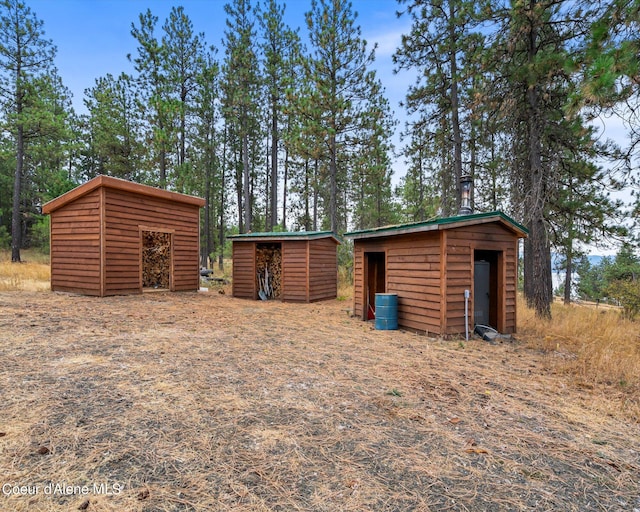 view of yard with a storage shed