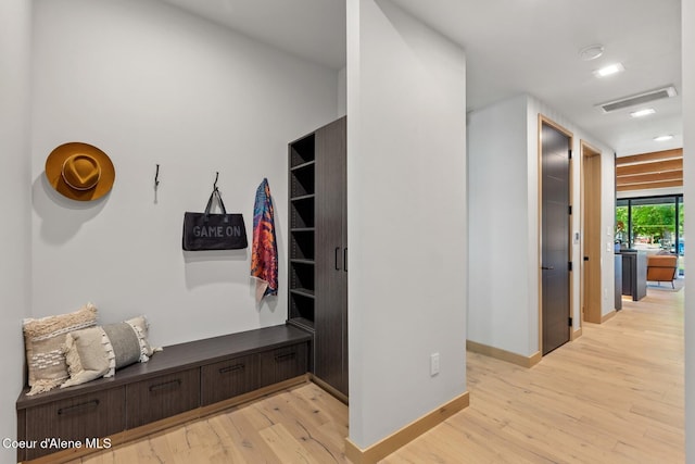 mudroom featuring light hardwood / wood-style flooring