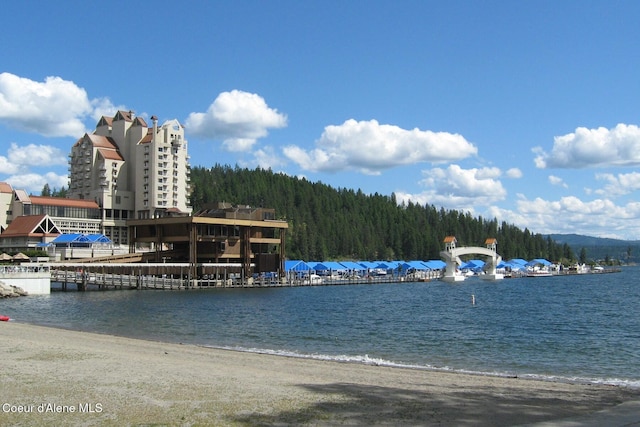 view of water feature featuring a beach view