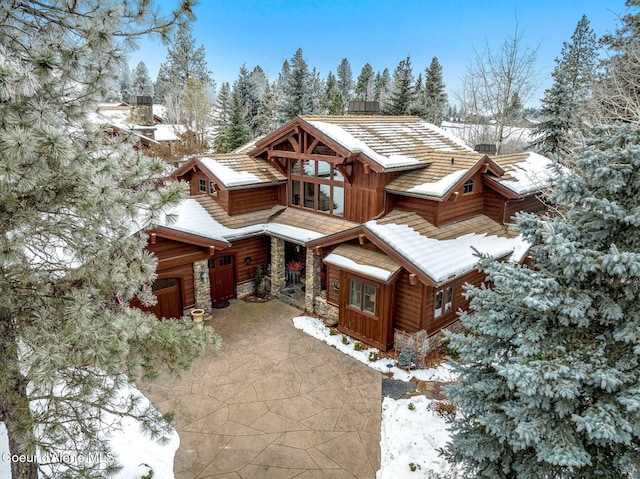 view of log cabin