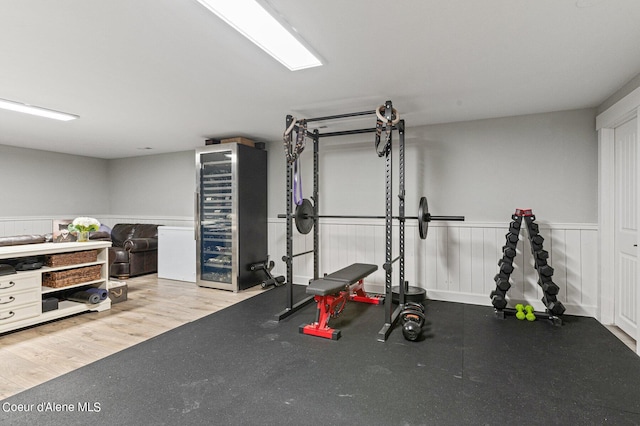 exercise room featuring light hardwood / wood-style flooring