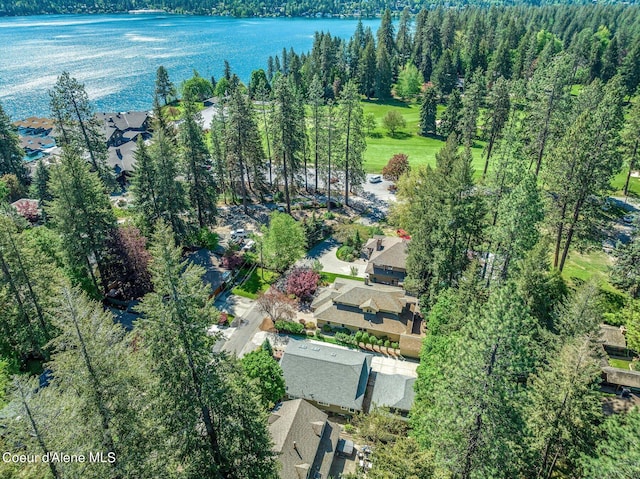 bird's eye view featuring a water view