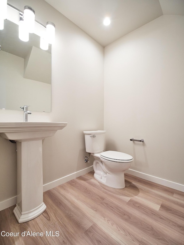 bathroom with wood-type flooring and toilet