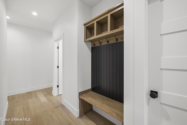 mudroom featuring light hardwood / wood-style flooring