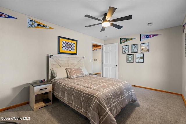 bedroom with carpet flooring and ceiling fan