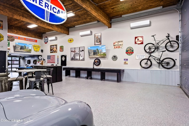 1715 Sherman Ave, Coeur Dalene, ID 83814 - game room featuring beamed ceiling, wood ceiling, and a wall unit AC