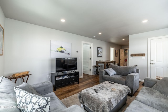 living area with wood finished floors and recessed lighting