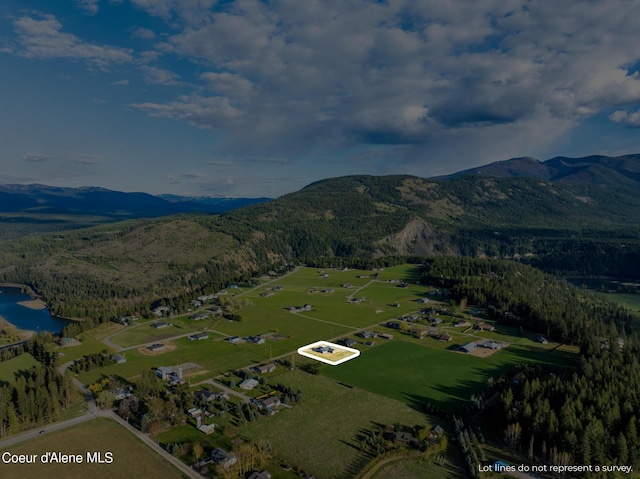 birds eye view of property with a mountain view