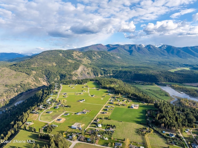 drone / aerial view featuring a mountain view