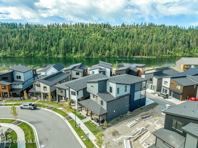 bird's eye view featuring a water view