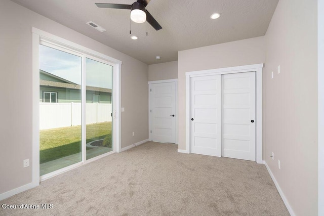 7257 Breaux Dr, Coeur Dalene, ID 83815 - unfurnished bedroom featuring carpet flooring, access to exterior, baseboards, recessed lighting, and a ceiling fan