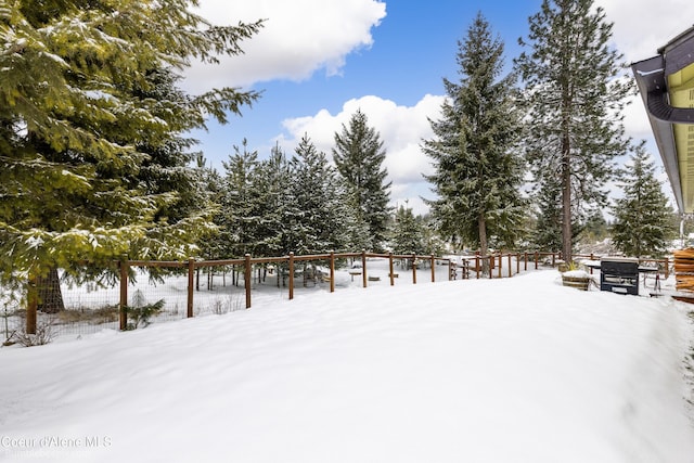 view of yard covered in snow