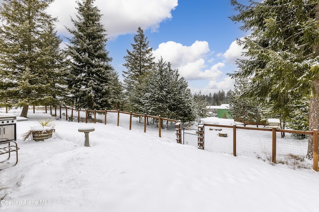 view of yard layered in snow