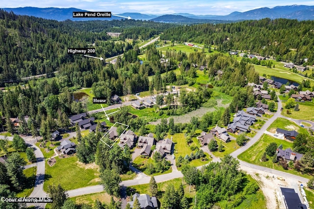 drone / aerial view featuring a mountain view