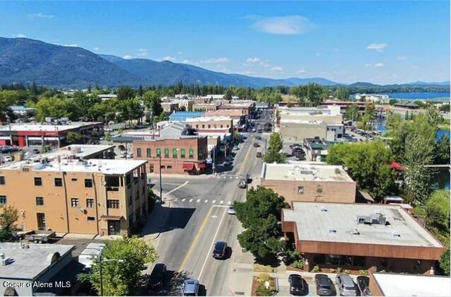 drone / aerial view with a mountain view