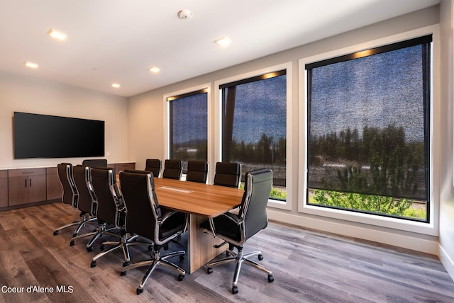 office space with hardwood / wood-style floors