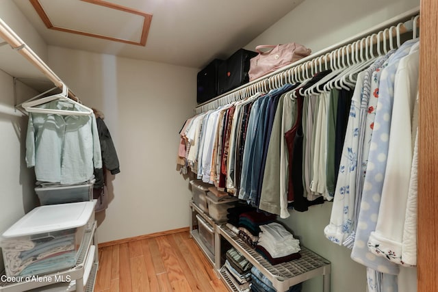 spacious closet featuring light wood-type flooring