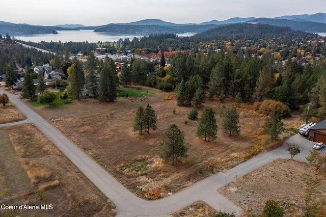 aerial view with a water and mountain view