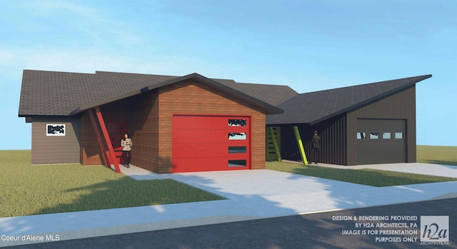 view of front facade featuring a garage and a front yard