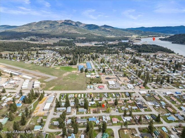 aerial view with a water and mountain view