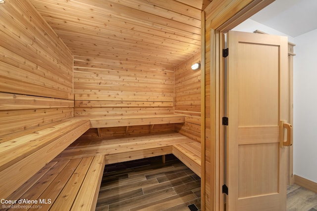 view of sauna / steam room with hardwood / wood-style floors