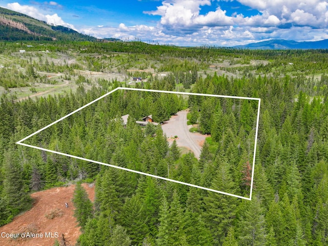 110 Shamrock Ln, Saint Maries, ID 83861 - aerial view of property's location featuring a heavily wooded area, mountains, and property parcel outlined