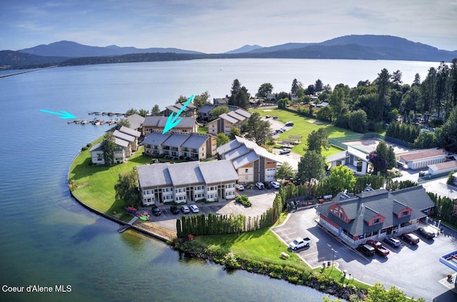 aerial view with a residential view and a water and mountain view