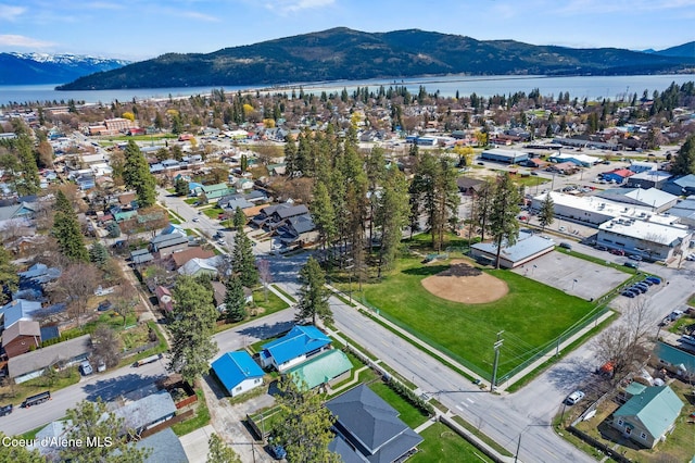 1108 Pine St, Sandpoint, ID 83864 - birds eye view of property with a water and mountain view and a residential view