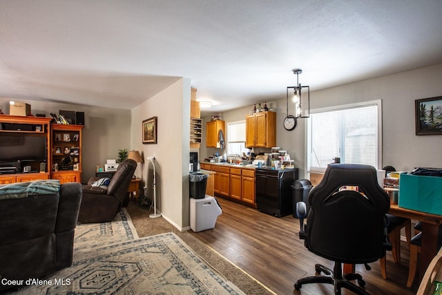 interior space with dark hardwood / wood-style floors