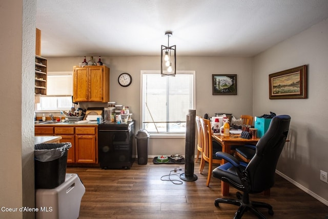 dining room featuring dark hardwood / wood-style flooring and sink